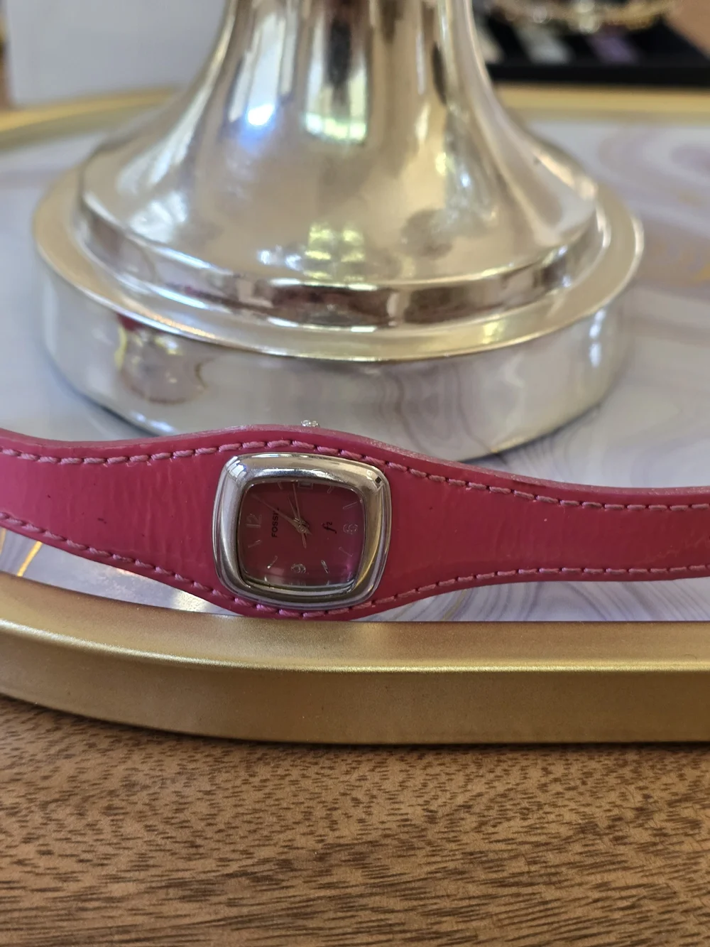 Fossil Pink Dial and Pink Leather Strap Women's Watch